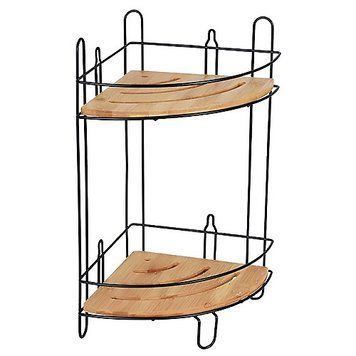 Полиця 2-ярусна кутова PLAIN, чорна з бамбуком (08048)